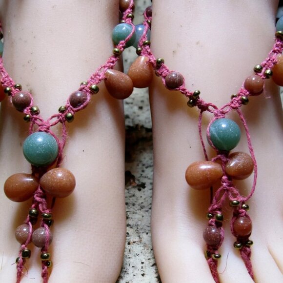 NEW Red and Green Gemstone  Barefoot Sandals. - Picture 5 of 7